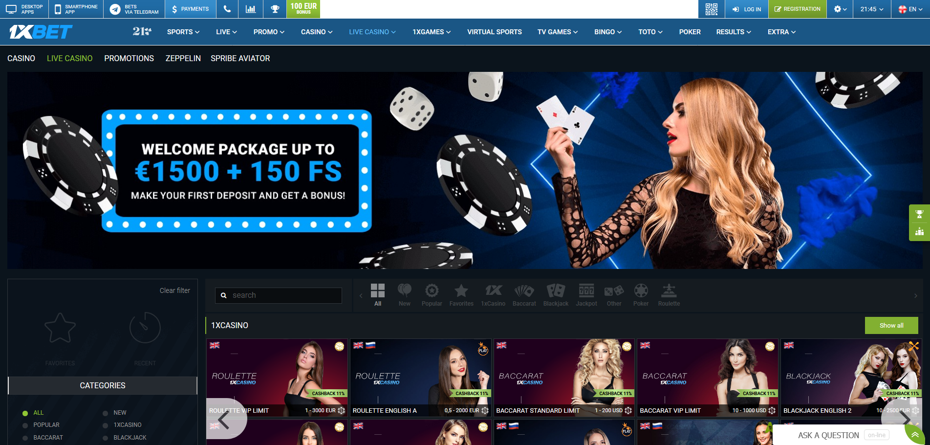 1xbet casino mobil